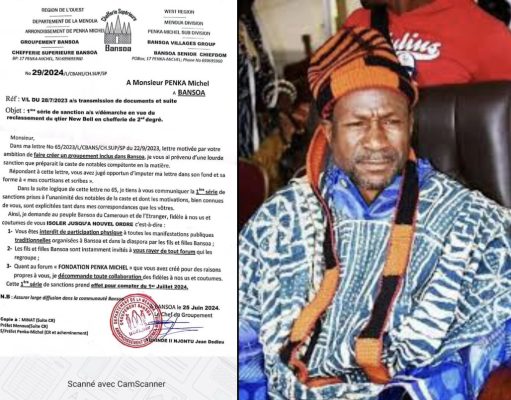 CRÉATION D’UNE CHEFFERIE DE 2ème degré DANS LE GROUPEMENT BANSOA :Les ultimata de Sa Majesté Tchinda Jean de Dieu. La première série de sanctions prend effet à partir du 1er juillet prochain.